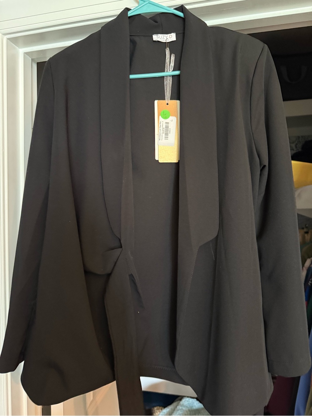 SuzyQ Black Open-Front Shawl Collar Blazer